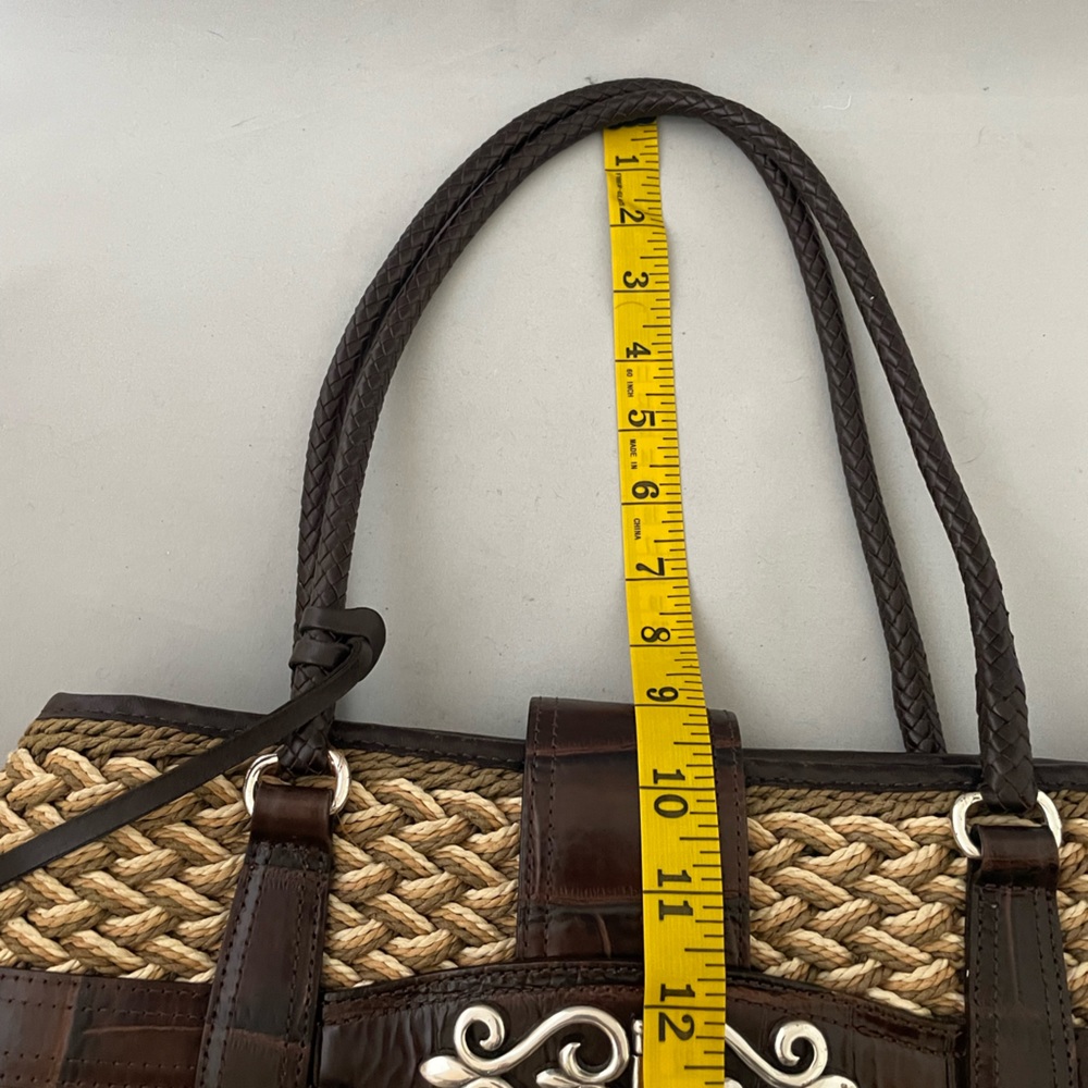 Brighton Rafia Multi-toned Purse with Brown Crocodile Trim and Silver Hardware - Picture 13 of 16